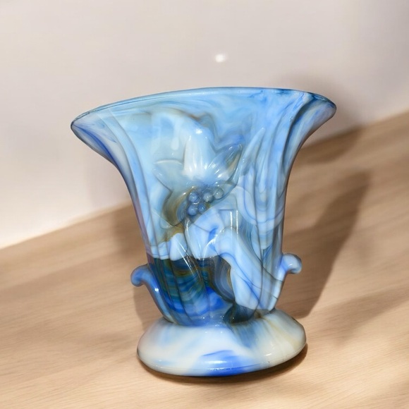Vintage Blue Marble Glass Vase / Trinket Holder - Picture 2 of 4